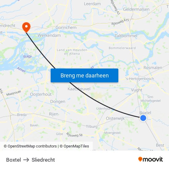 Boxtel to Sliedrecht map