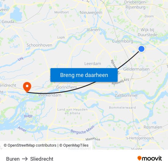Buren to Sliedrecht map