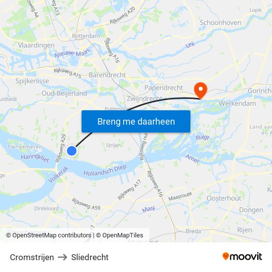 Cromstrijen to Sliedrecht map