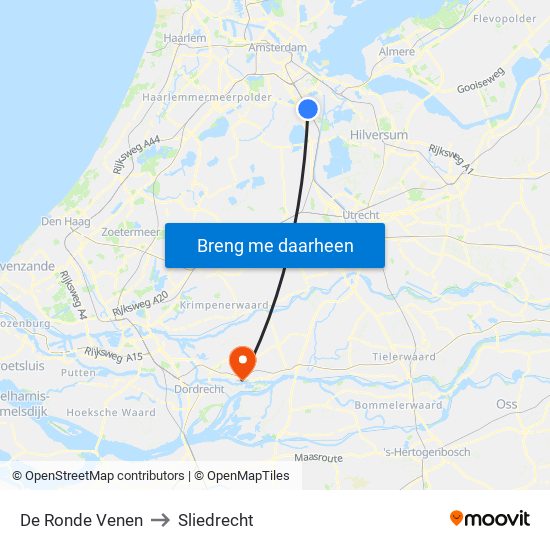 De Ronde Venen to Sliedrecht map