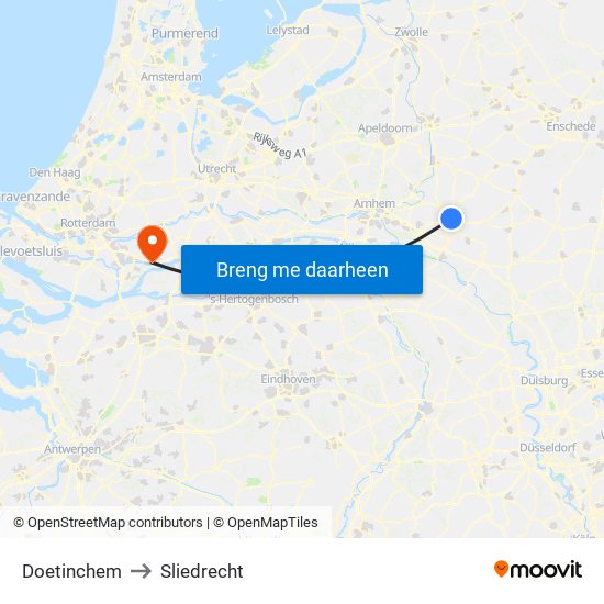 Doetinchem to Sliedrecht map