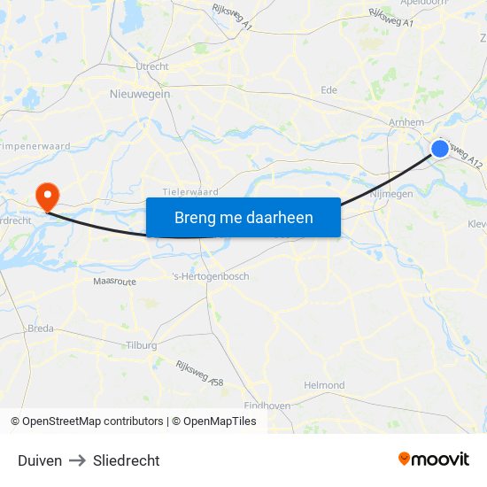 Duiven to Sliedrecht map