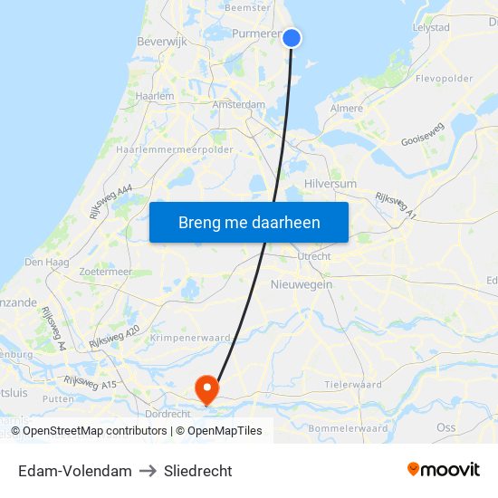 Edam-Volendam to Sliedrecht map