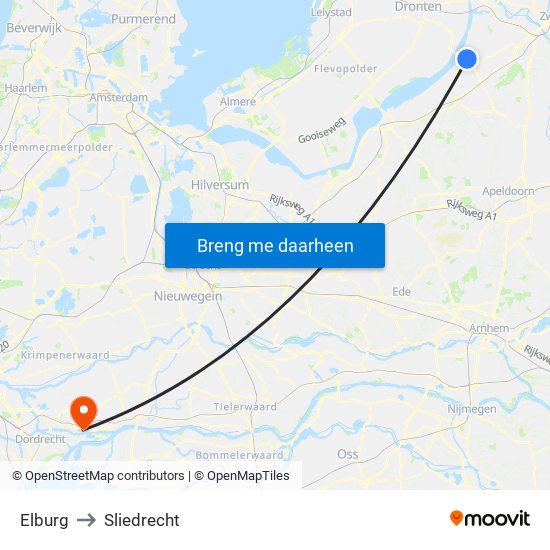 Elburg to Sliedrecht map
