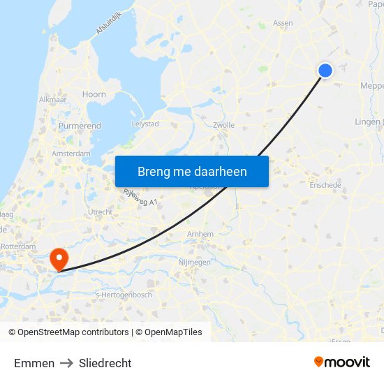 Emmen to Sliedrecht map