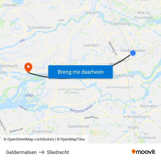 Geldermalsen to Sliedrecht map