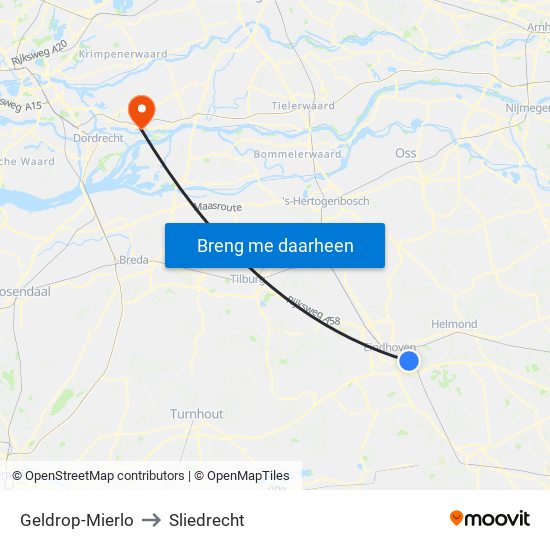 Geldrop-Mierlo to Sliedrecht map