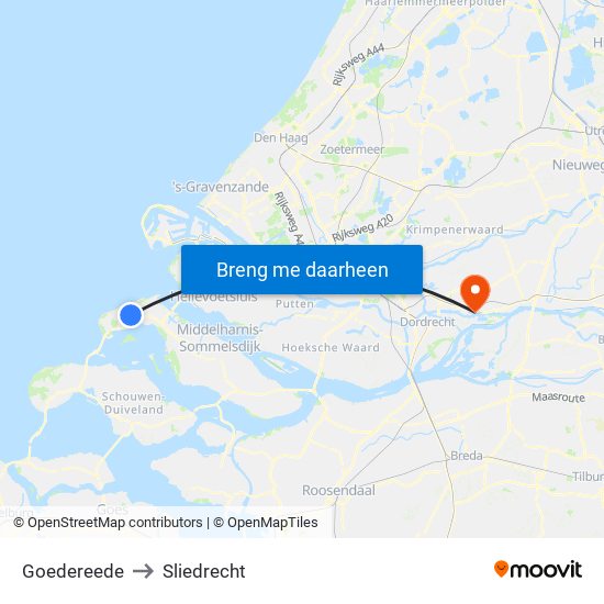 Goedereede to Sliedrecht map
