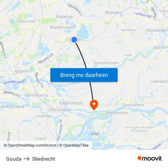 Gouda to Sliedrecht map
