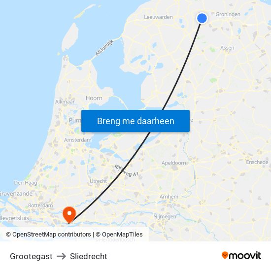 Grootegast to Sliedrecht map