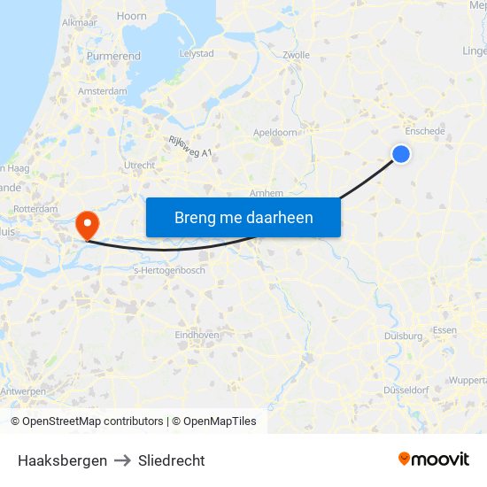 Haaksbergen to Sliedrecht map