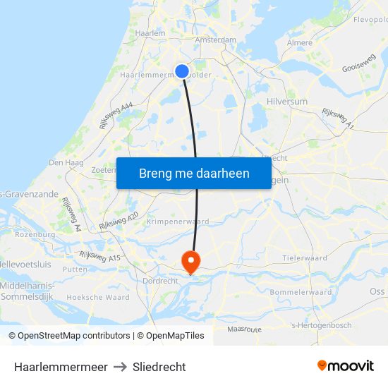 Haarlemmermeer to Sliedrecht map