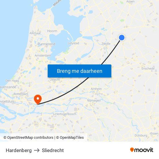 Hardenberg to Sliedrecht map