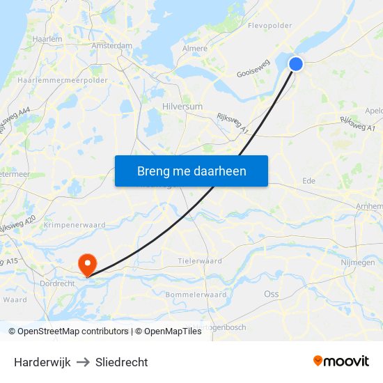 Harderwijk to Sliedrecht map