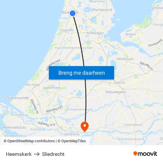 Heemskerk to Sliedrecht map