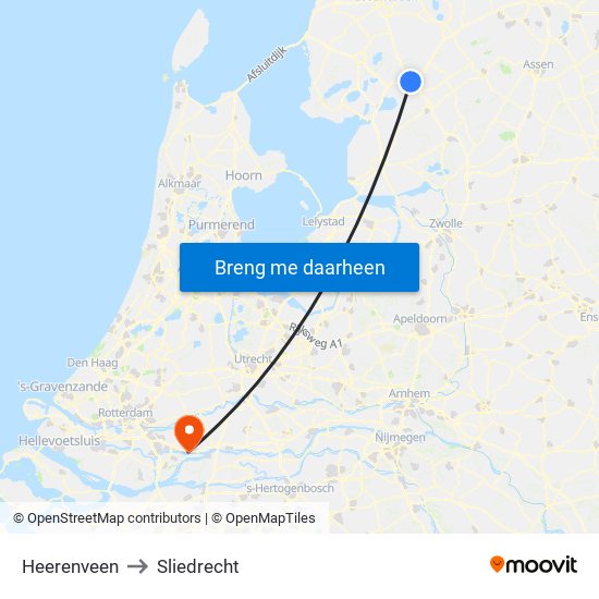 Heerenveen to Sliedrecht map