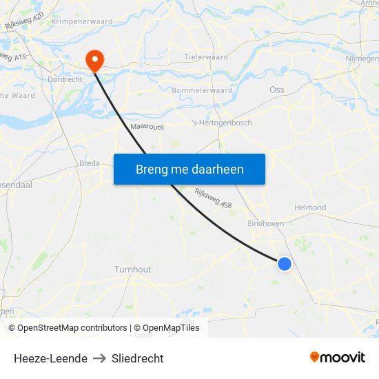 Heeze-Leende to Sliedrecht map