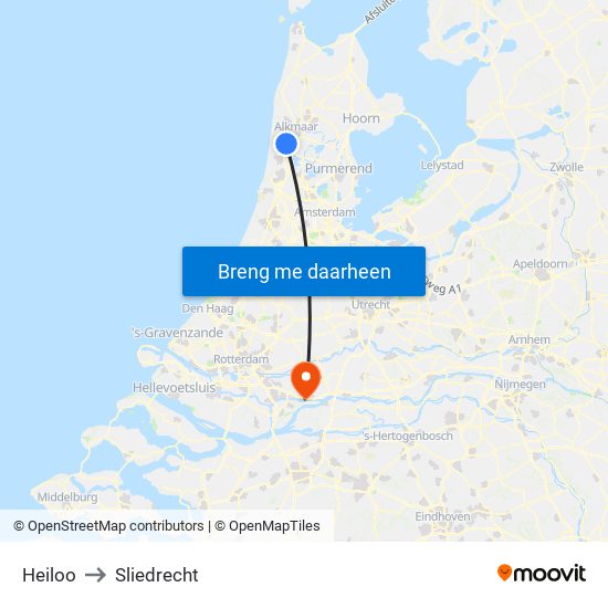 Heiloo to Sliedrecht map