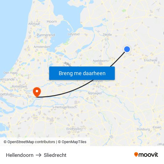 Hellendoorn to Sliedrecht map
