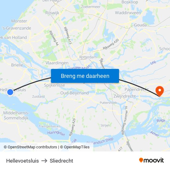 Hellevoetsluis to Sliedrecht map