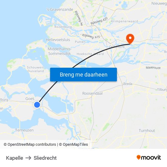 Kapelle to Sliedrecht map