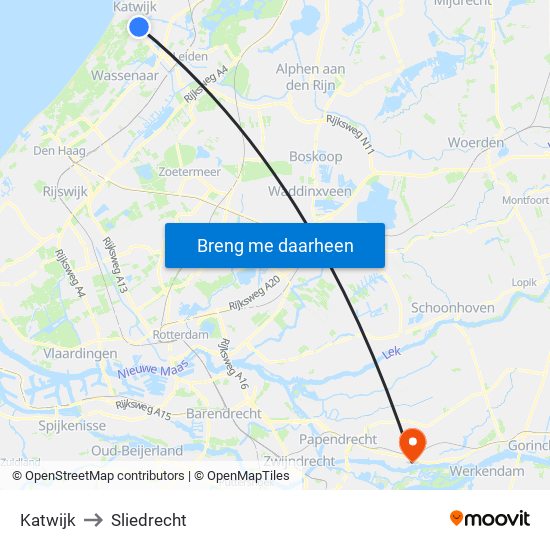 Katwijk to Sliedrecht map