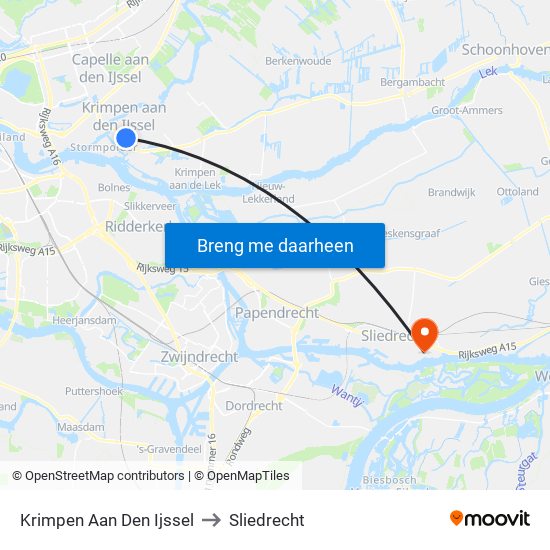 Krimpen Aan Den Ijssel to Sliedrecht map