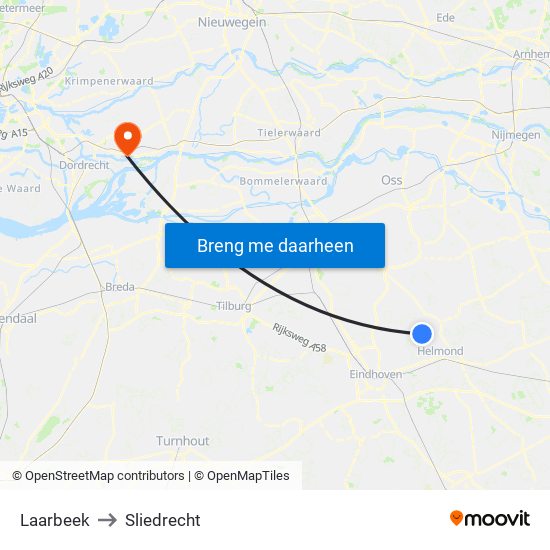 Laarbeek to Sliedrecht map
