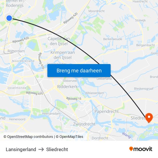 Lansingerland to Sliedrecht map