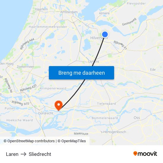 Laren to Sliedrecht map