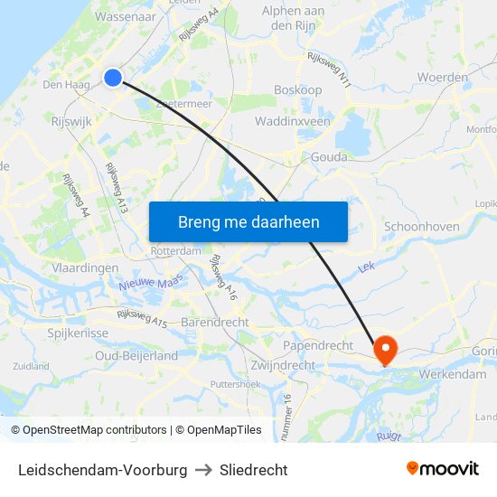 Leidschendam-Voorburg to Sliedrecht map