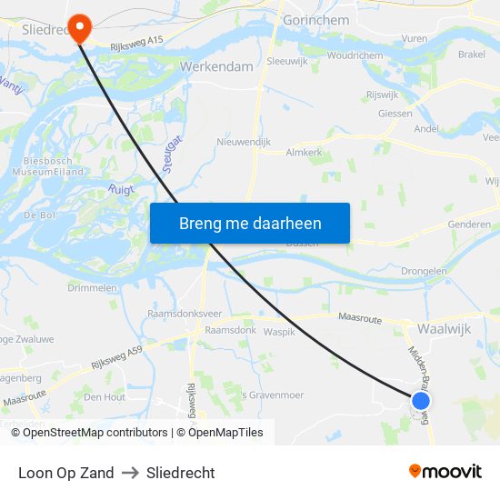 Loon Op Zand to Sliedrecht map