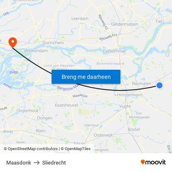 Maasdonk to Sliedrecht map