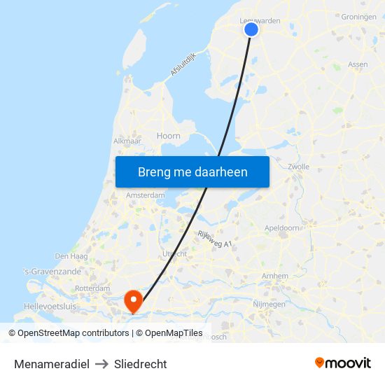 Menameradiel to Sliedrecht map
