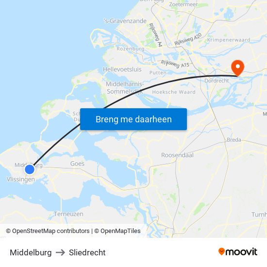 Middelburg to Sliedrecht map