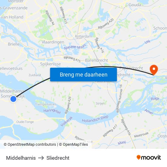 Middelharnis to Sliedrecht map