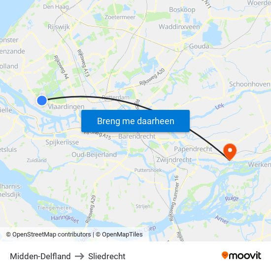 Midden-Delfland to Sliedrecht map