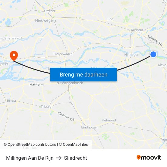 Millingen Aan De Rijn to Sliedrecht map