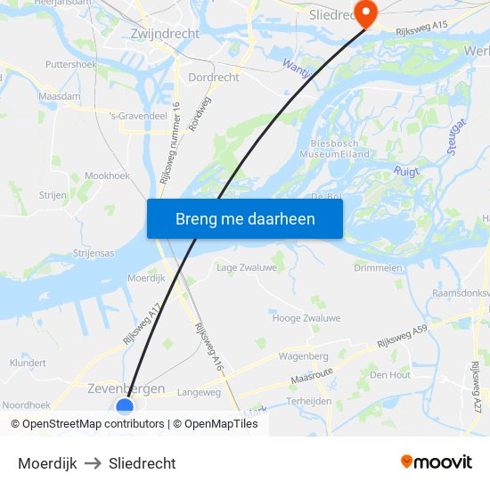 Moerdijk to Sliedrecht map