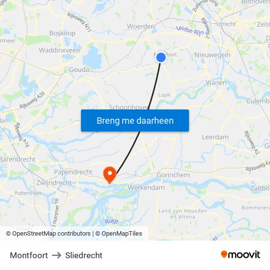 Montfoort to Sliedrecht map