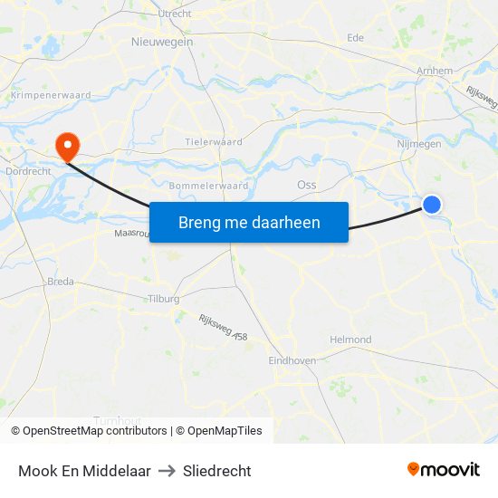 Mook En Middelaar to Sliedrecht map