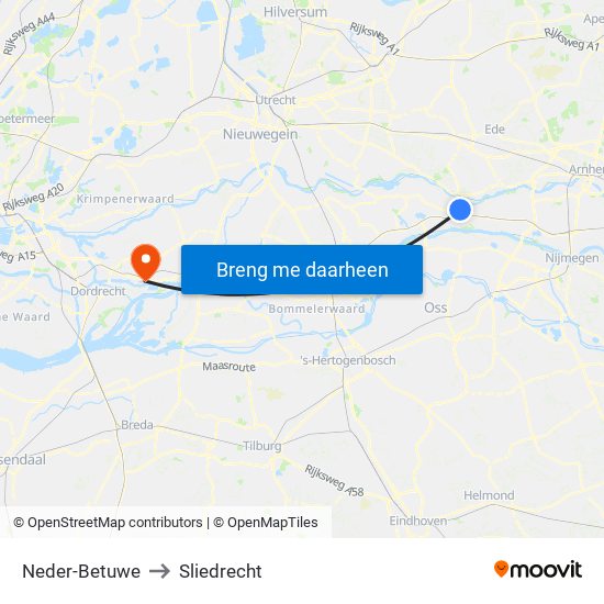 Neder-Betuwe to Sliedrecht map
