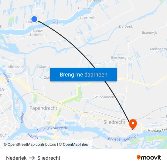 Nederlek to Sliedrecht map