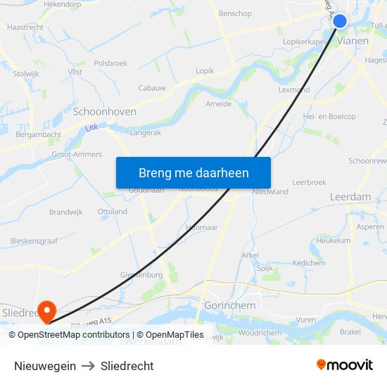 Nieuwegein to Sliedrecht map