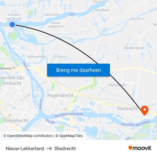 Nieuw-Lekkerland to Sliedrecht map