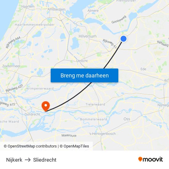 Nijkerk to Sliedrecht map