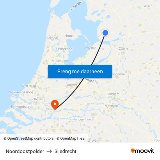Noordoostpolder to Sliedrecht map
