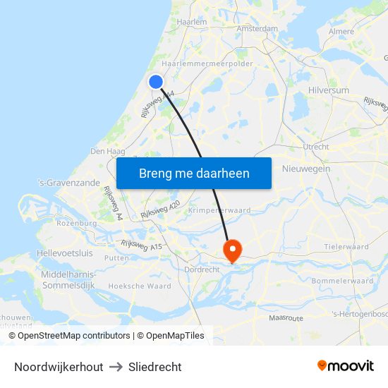 Noordwijkerhout to Sliedrecht map