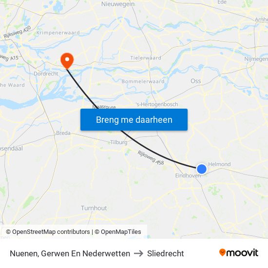Nuenen, Gerwen En Nederwetten to Sliedrecht map