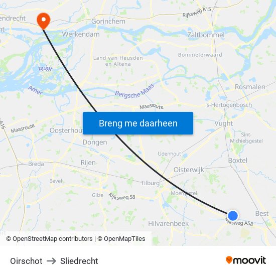 Oirschot to Sliedrecht map